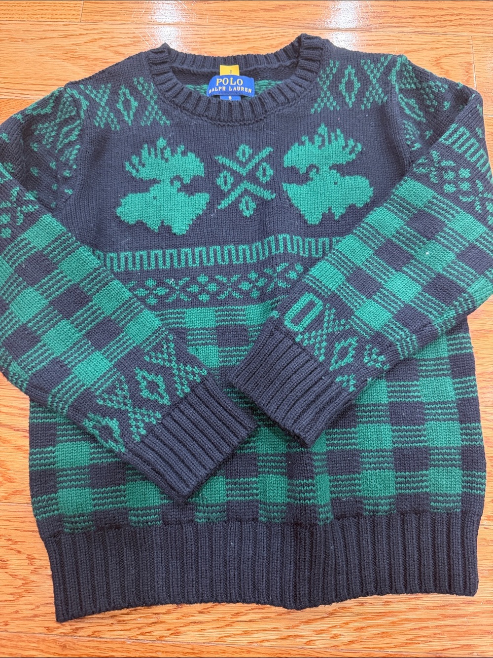 Polo by Ralph Lauren Black and Green Moose Fair Isle Crewneck Sweater